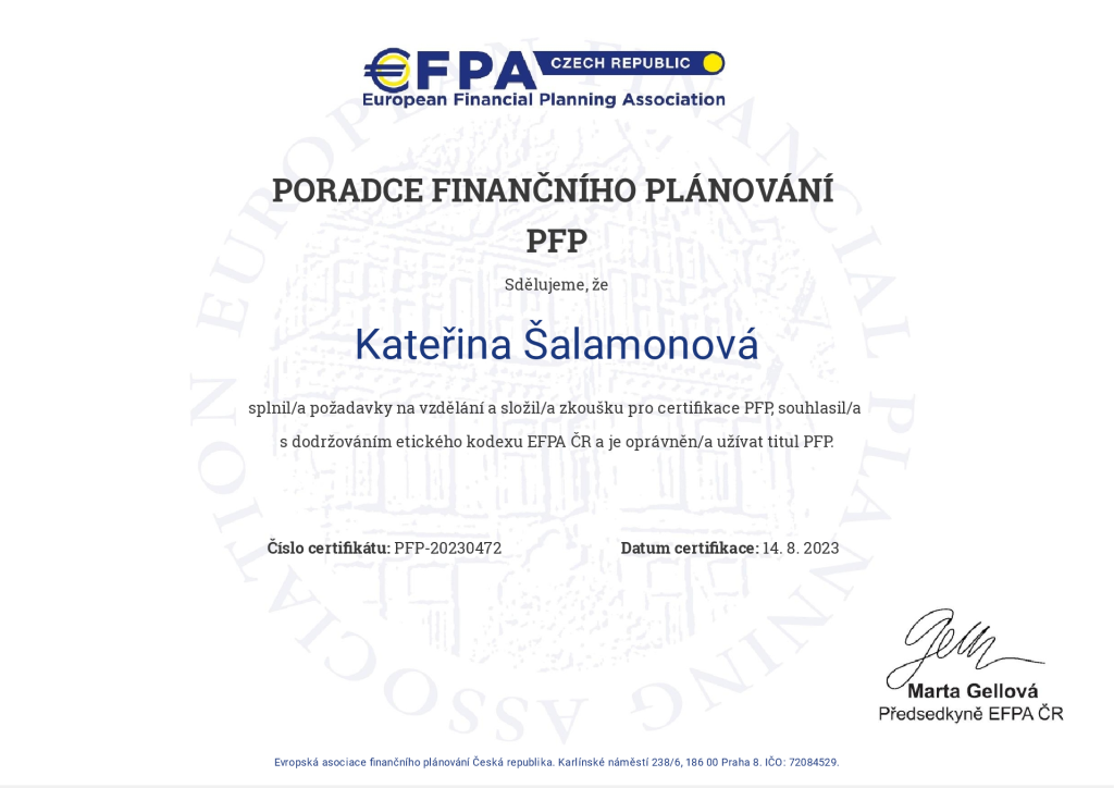 Certifikát – Poradce finančního plánování